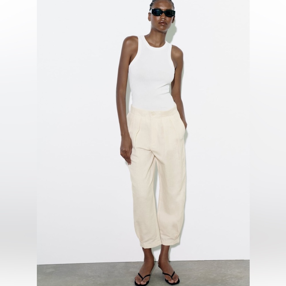 Zara Linen Blend Tapered Fit Pant